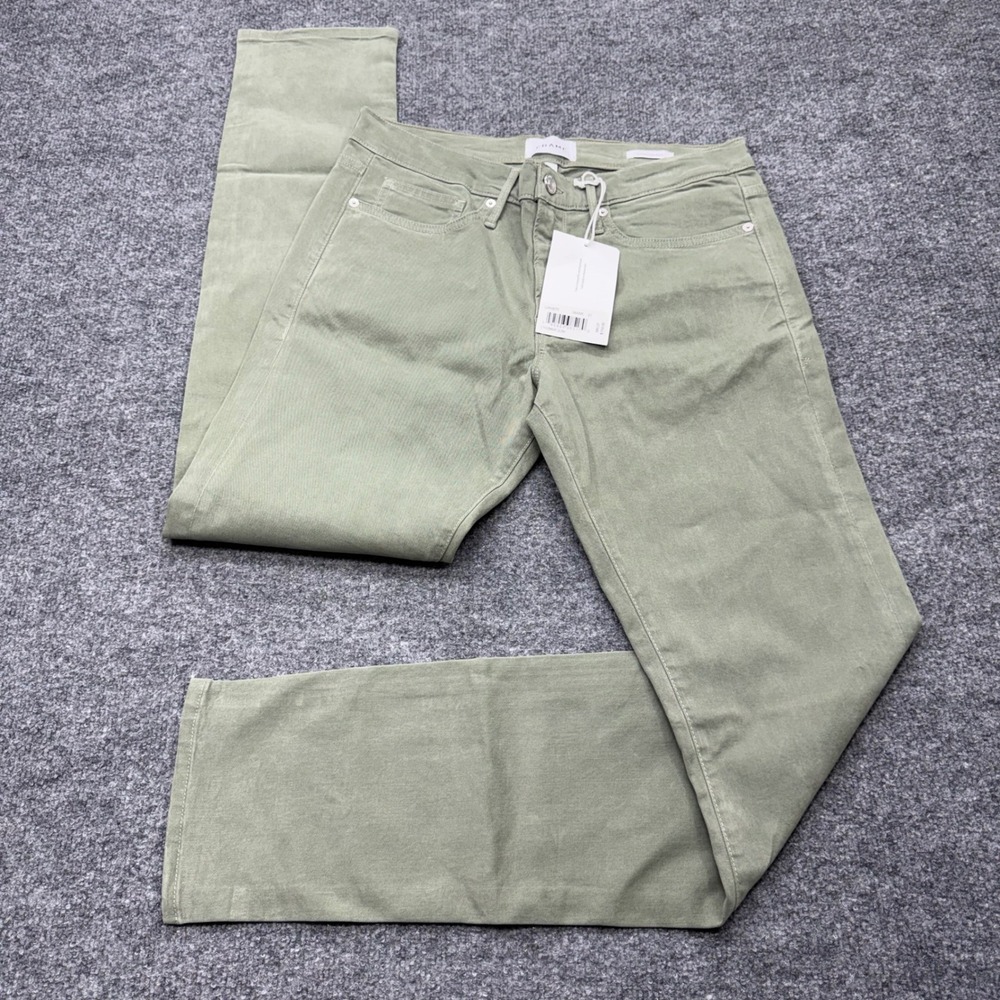 Frame L'Homme Slim Jeans Washed Military Green Mid Rise Size 31 New $198